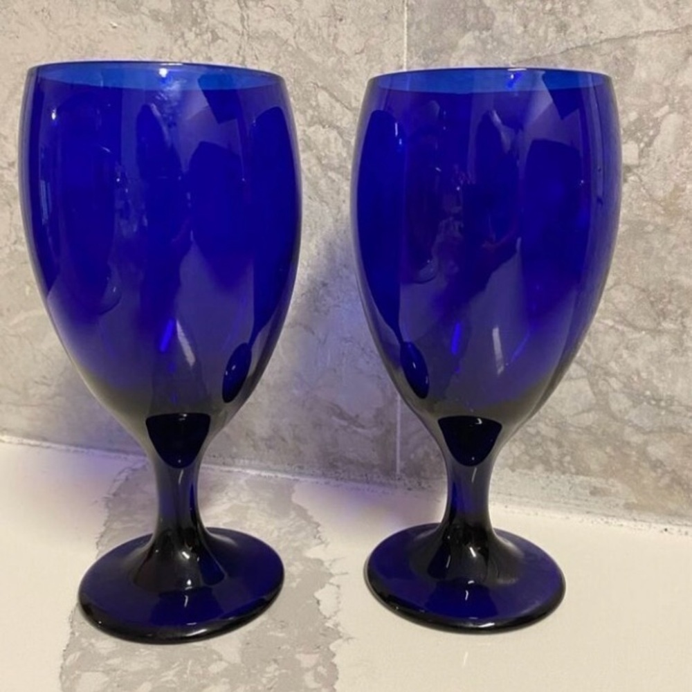 Vintage Cobalt Blue Wine/Tea/Water Glass Libbey Glass Lot of 2 Drinkware